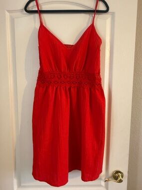 SHEIN Red Spaghetti Strap Mini Dress with Lace Waist